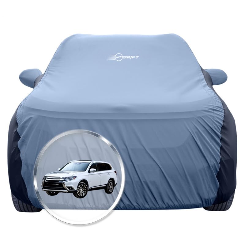 Image of NEODRIFT 'SuperTech' Car Cover for Mitsubishi Outlander (100% Water-Resistant, All Weather Protection, Tailored Fit, Multi-Layered & Breathable Fabric) (Colour: L.Blue+Black)