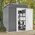 Zynfylus 5x3 FT Outdoor Metal Storage Shed with Lockable Door, All-Weather Garden Tool Shed with Sloping Roof, Waterproof Steel Shed for Backyard, Patio, Lawn, Light Gray