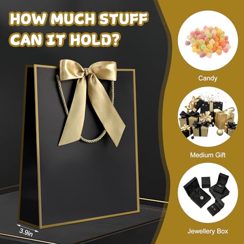 Image of JMANNI Gift Bags with Handles, 11.4 inch Small Mothers Day Gift Bag for Presents, 2 Pcs Bags with 4 Tissue Paper and 2 Cards for Baby Shower Wedding Bridal Shower Mother's Day Birthday Party (black-gold)
