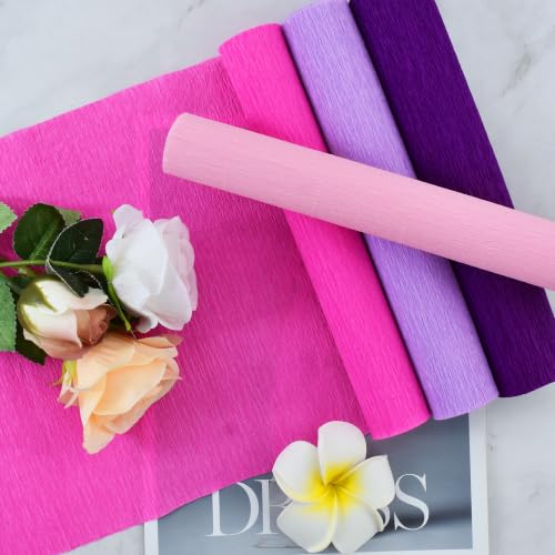 Image of BEISHIDA Purple Pink Crepe Paper Roll, 4 Rolls Crepe Paper Sheet for Craft
