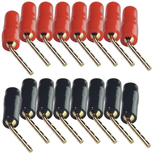 Cess Screw Type Bend Pin Banana Pin Plugs, 2mm Screw Plug, Tip Plug, Connector, Black and Red, Soft Silicone Housing (16 Pack)
