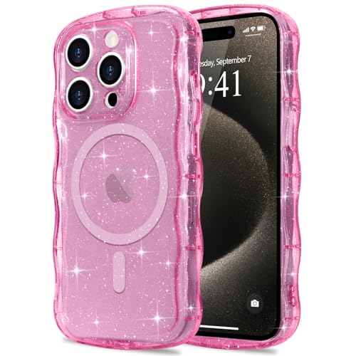 Pepmune Magnetic for iPhone 15 Pro Case Clear Glitter, Hot Pink by Pepmune - Used condition - US$8.88