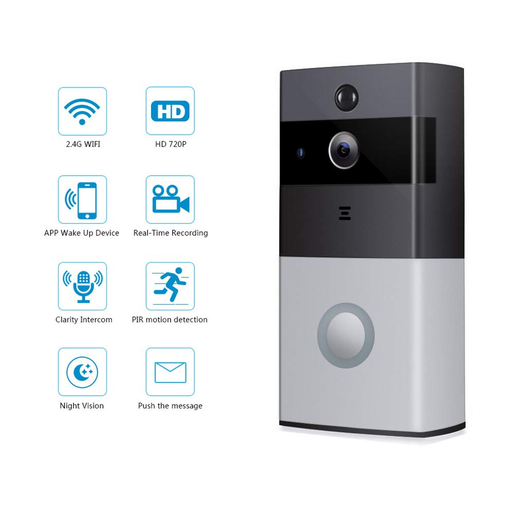 Timbre Inalámbrico, 720P Wi-Fi Smart Home Vídeo Timbre IR LED, Audio De Dos Vías Intercomm, App, Tarjeta del TF, Bajo Consumo De Energía, Hogar, Hospital, Oficina, Hotel