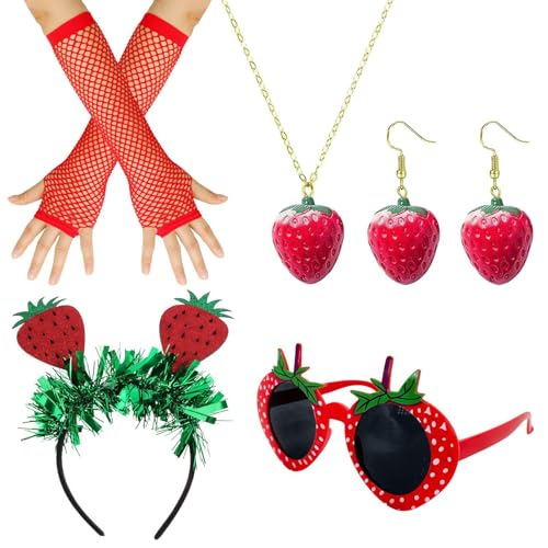 HDGSAFD 1 Ensemble De Combinaison De Décoration De Fraises, Verres De Bande De Bandeau S Collier Boucles d'oreilles, Accessoires De Robe De Fruits,...