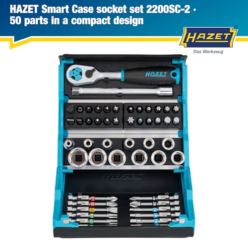 Image of HAZET Smartcase Socket Set 2200SC-2 I 50-Piece Tool Socket Set, Drive: Hexagon and Square 6.3 Mm (1 /4 Inch), Mobile Tool Case
