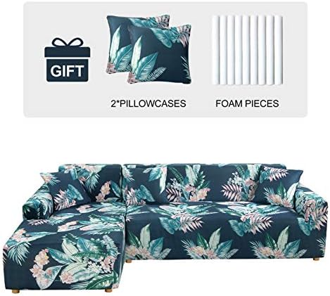JOYDREAM 2pcs Sectional Couch Covers, Printed L-Shaped Sofa Covers, Stretch Couch Slipcovers for Sectional Sofa, Sofa Slipcovers with 2 Pillowcases (Pattern RDYL, Large + X-Large)