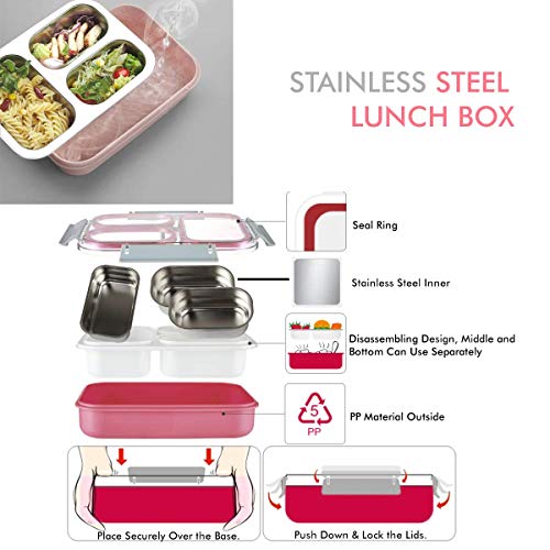 Image of Homesoul 3 Compartment Dinner Tiffin Box for Office, Inner Stainless Steel Lunch Box, 1.2 L (Blue)