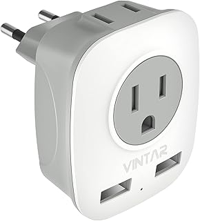 European Plug Adapter, VINTAR International Power Adaptor with 2 USB Ports,2 American Outlets- 4 in 1 European Plug Adapte...
