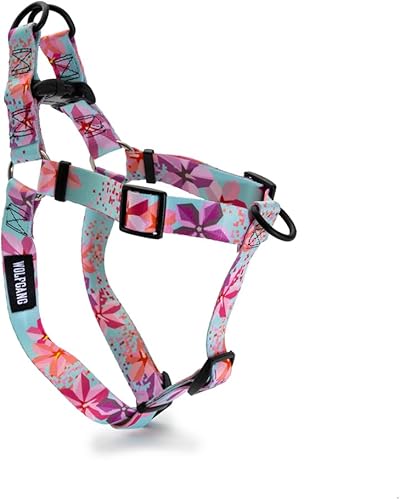Wolfgang - Arnés de alta calidad sin tirones para perros pequeños, medianos y grandes, fabricado en Estados Unidos, estampado Digifloral, mediano