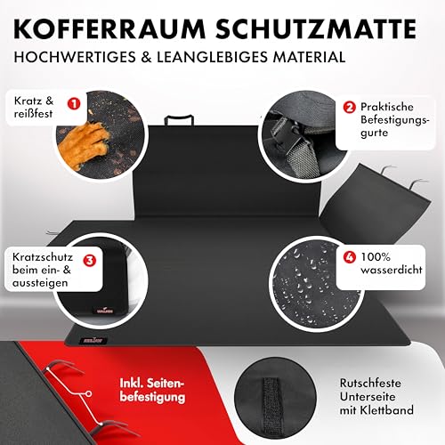 WALSER Kofferraumdecke Cäsar, Kofferraummatte mit Seitenschutz, Universeller Kofferraumschutz Hund, Auto-Hundedecke, Wasserabweisende Kofferraummatte, Schwarz