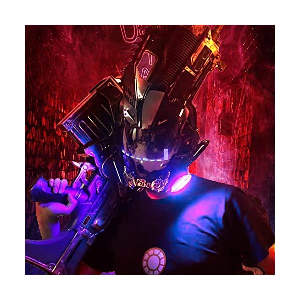 Pdling cyberpunk gothic mask helmet for adult,techwear mask, halloween cosplay costume accessory with led lamp, futuristic helmet - image 6