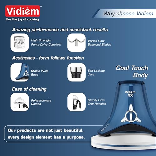 Image of Vidiem Vstar ADC Azure Blue 1000W MIXER GRINDER | 1000 Watts with 5 Jar In-1 Juicer |5 Leakproof Multi Purpose Self-Lock Jars, For Wet And Dry, Chutneys, Curries & Powders | 1000 Watts Mixer|ABS Body