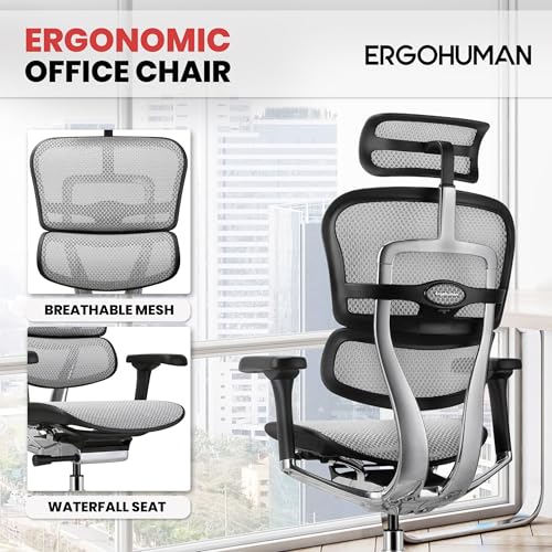 Image of Ergohuman Eurotech ME7ERG GEN2 High Back Mesh Office Chair with Tilt Tension Control, Tilt Lock, Back Angle, Back Height, Synchro Tilt, Seat Height, Seat Depth, and Arm Height Adjustments, Grey