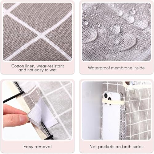 4 Pack Wall Hanging Storage Bags with 4 Pieces Sticky Hooks, Waterproof Over The Door Closet Storage Hanging Caddy Bag Hanging Closet Organizer Linen Cotton Bag for Bedroom Bathroom Kitchen by Pvieked - Image 4