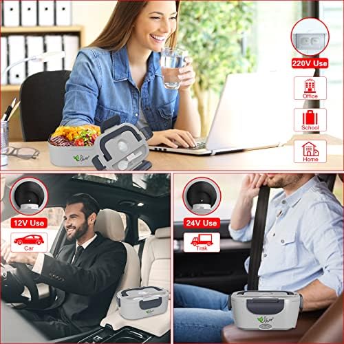 Vovoir Car Electric Heating Lunch Box 60W 12V/24V/220V 3 in1 Home Electric Thermal Lunch Box Food Heater Warmer for Heat Preservation,Office, School, Traveling