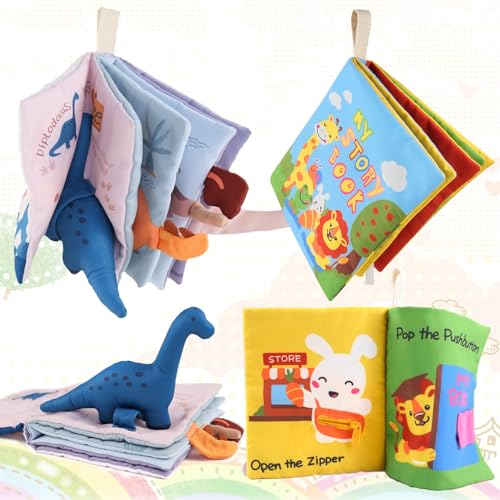 Image of Richgv Baby Books Toys 6-12 Months, 2Pcs Interactive 3D Books for Baby&Toddler 1-2 Years, Touch and Feel Crinkle Sensory Toys for Boys Girls