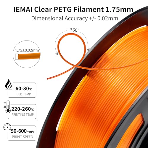 Image of IEMAI Clear PETG Filament 1.75mm 2KG Bundle, 1KG x 2 Spools Orange & Fluorescent Green, Glossy Transparent Finish PETG 3D Printer Filament for Lampshades, Home Decor & DIY Models