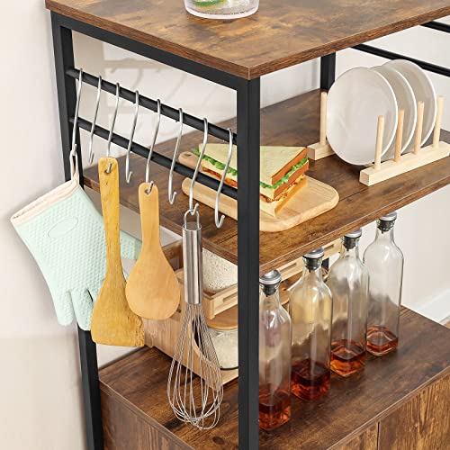 Iwell Kitchen Baker's Rack, Industrial 4-Tier Microwave Oven Stand, Coffee Bar Station With 8 S-Shaped, Storage Cabinet, Freestanding Utility Storage Shelf For Living Room, Dining Room, Vintage Brown #TOP3