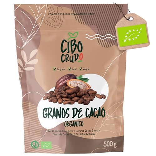 Granos de Cacao Crudo Orgánico - 500g. Cacao Puro de Guatemala. Grano o Nibs 100% Puro y Natural de la Planta Theobroma. Sabor Intenso Aromático y Amargo.