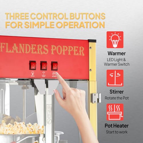 Image of ROVSUN Popcorn Machine with 16 Ounce Kettle ETL Certified, Vintage Popcorn Maker Commercial Popcorn Machine Countertop w /Stainless Steel Scoop, Oil Spoon & 3 Popcorn Cups for Home Movie Theater, Red