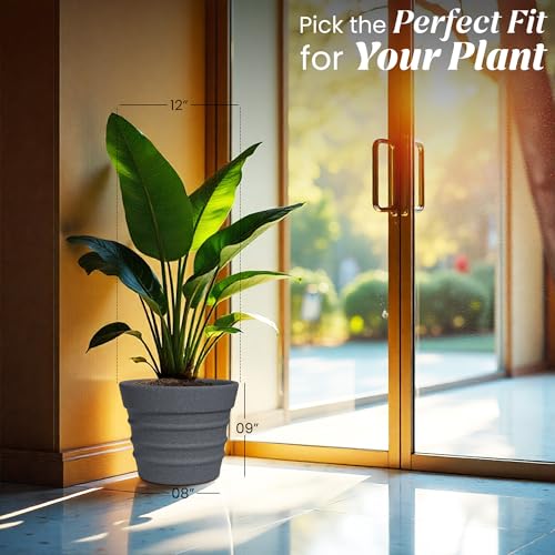 Image of YUCCABE ITALIA Fox B BR 12 Inch Grey Planter Pot Decorative Flower Pot for Indoor & Outdoor Plants German Polymer Pots for Home & Balcony