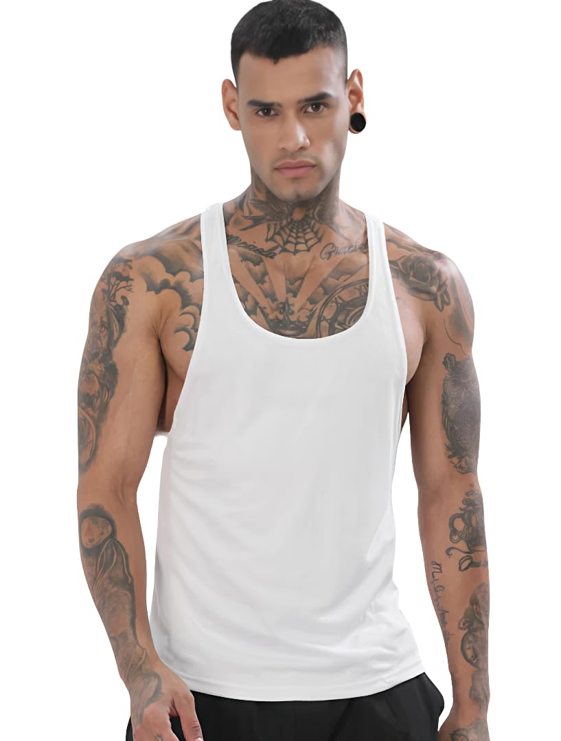 Athletic Gym Stringer Tank Top, Yellow, Racerback Design, Workout Fitness Vest-picture-49