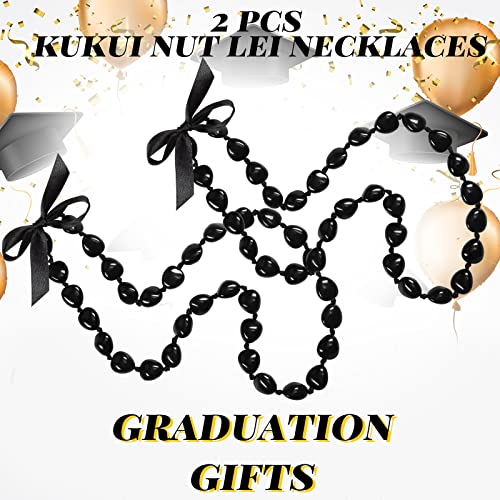 Tondiamo Hawaiian Kukui Nuts Lei 37'' Acrylic Black Hawaiian Luau Party Lei Necklace with Bow3