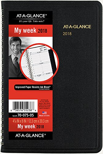 AT-A-GLANCE Weekly Appointment Book 2018, 4.88 x 8 Inches, Black (70-075-05)