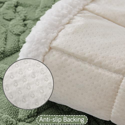 Image of HOKIPO 'Italian Caelora' Luxury Jacquard Plush Sofa Backrest Cover Mat 55x80 cm | Pack of 1 Anti Slip Backrest Mat, Sage Green (AR-6225-GRN)