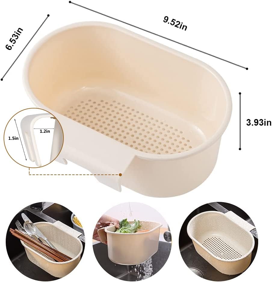Kitchen Sink Drain Strainer Basket Compost Corner Sink Swan Strainer Basket Hanging Sink Corner Colander Triangle Multifunction Kitchen Sink Food Catcher Basket Waste Filter Wash Fruit(Beige)