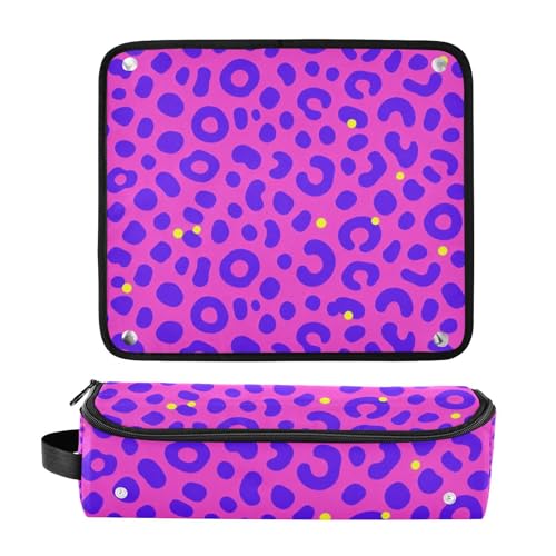 Bolso de viaje y tapete resistente al calor para herramientas de cabello, impermeable, para planchas y rizadores, estampado leopardo rosa y púrpura miniatura 3