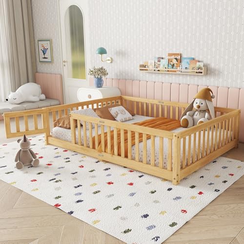 Bellemave Full Size Floor Bed with Slats and Safety Guardrail, Full Size Montessori Floor Bed with...