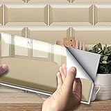  Hiser Adhésive Décorative à Carreaux pour Salle de Bains et Cuisine Stickers Carrelage, Série de Pierres précieuses de Couleur Unie 3D Imperméables Auto-adhésifs Décoration (Beige Simple,9 Pièces)