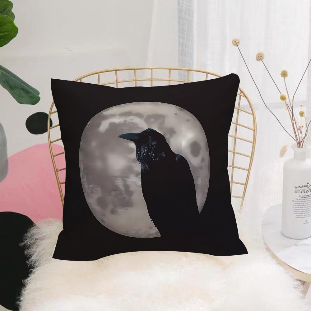 Hyosxw Moon Light Standing Crow Alone - A4 Cushion Cover,Throw Pillow Case Home Decorative For Living Room Bedroom Sofa Chair 18X18 Inch,Moon Light Standing Crow Alone,Pillowcase 45X45cm