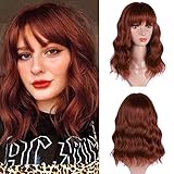 BOGSEA Auburn Wig With Bangs Short Auburn Wigs for Women Synthetic Wavy Wig Heat Resistant Hair...