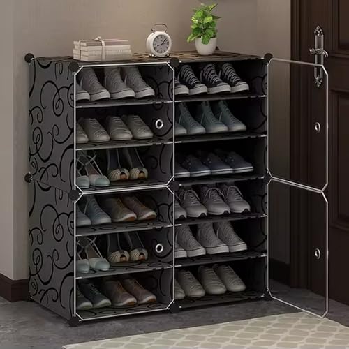 Image of Zemic DIY Shoe Rack Plastic Shoe Rack for Home PP Plastic Shelves Household, Shoe Rack with Door Outdoor for Heels /Shoes for Entryway,Hallway,Bedroom Living Room (Black, 12-Shelf-4-Door)