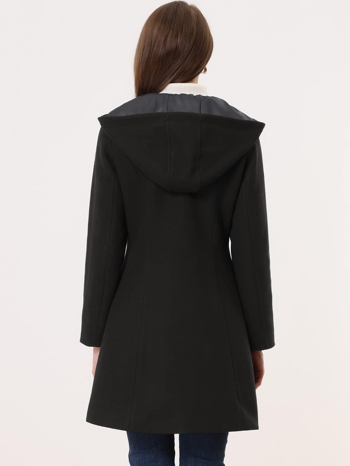 Allegra K Women's Winter Overcoat Mid-thigh Hooded Toggle Duffle Long Coat