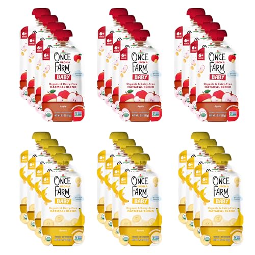 Image of Once Upon a Farm | Baby Oatmeal | Apple Baby Oatmeal Blend, Banana Baby Oatmeal Blend | Unsweetened | Variety Pack of 24
