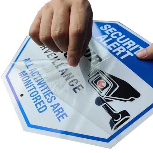 Security Alert 24 Hour Video Surveillance Sign All Activities Are Monitored, Rustproof Aluminum Yard Sign with Stake, Reflective Metal Sign, CCTV Warning Sign Outdoor, Blue, 10 x 10 inch, 2 Pcs