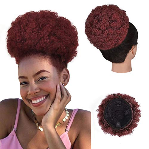Afro Puff Drawstring Ponytail for Black Women, Sidaila Synthetic Short Afro Kinkys Curly Pony Tail Afro Bun Extension Hairpieces Updo Hair Extensions with Two Clips (1B/Bug)