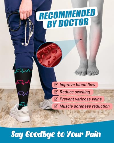 Image of FuelMeFoot 6 Pairs Compression Socks for Women & Men 15-20mmHg Graduated Support Knee High Socks for Nurses, Travel, Athletic