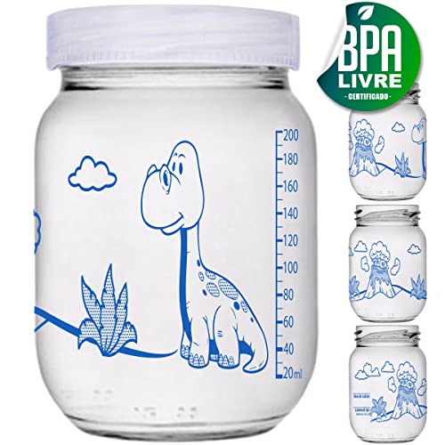 5 Potes de Vidro Armazenar Leite Materno, Graduação 200ml - DINOS267