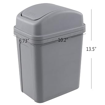 Idotry Plastic Swing Top Trash Can, Small Garbage Bin, 1.8 Gallon, Gray