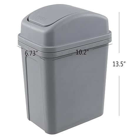 Idotry Plastic Swing Top Trash Can, Small Garbage Bin, 1.8 Gallon, Gray