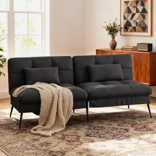 COMHOMA Convertible Futon Sofa Bed, 72″Fabric Futons Couch with Adjustable Backrest, Folding Sleeper Recliner for Living Room Furniture (Black) - Thumbnail 2
