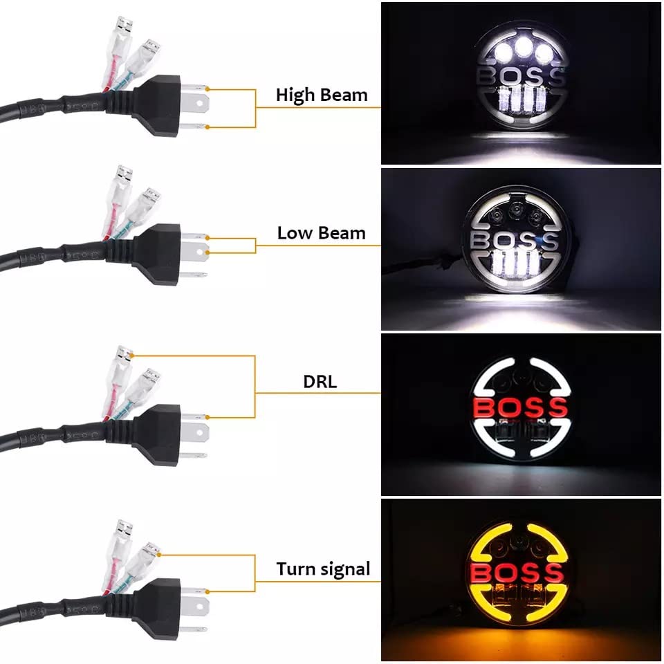 Image of Boss 7 inch LED Headlight - Blazing 110W | High /Low Beam, DRL | H4 Plug & Play Compatible With Royal Enfield, Thar, Gypsy