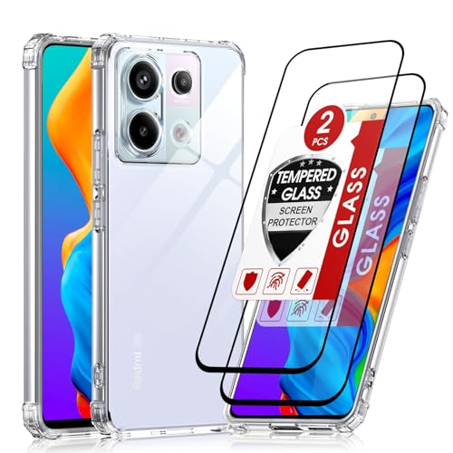 LeYi Funda para Xiaomi Redmi Note 13 Pro 5G/Poco X6(No para Note 13 Pro 4G) con [2-Unidades] Cristal Templado, Carcasa Armor Silicona Soft Skin TPU Case Antigolpes Cover, Transparente