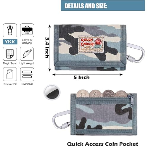 Rough Enough Kids Wallet for Boys Teen with Neck Lanyard Keychain Blue Camo Canvas4