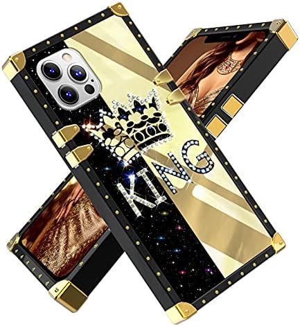 Fiyart iPhone 12 PRO MAX 6.7 INCH 2020 Case King Diamond Crown Luxury Square Soft TPU and Hard PC Back Stylish Retro Cover