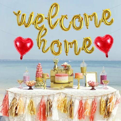 Image of TONIFUL 16 Inch Gold Cursive WELCOME HOME Foil Letter Balloon Banner Decor